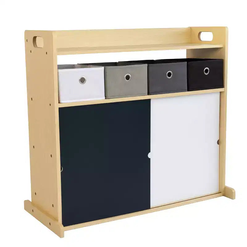Humble Crew Kids' Organizer with Fabric Bins and Doodle Doors Natural Wood: MDF Frame, 1 Shelf, Ages 2+, 34&amp;#34; W x 32&amp;#34; H