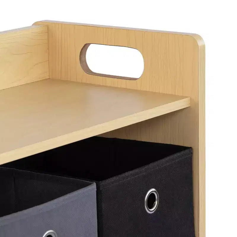 Organizer für Kinder mit Stoffboxen und Kritzel-Türen in Naturholzoptik: MDF-Gestell, 1 Regalboden, ab 2 Jahren, 34" B x 32" H