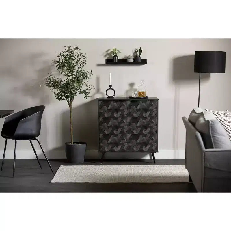 Meuble de rangement à 2 portes, chêne noir/gris foncé