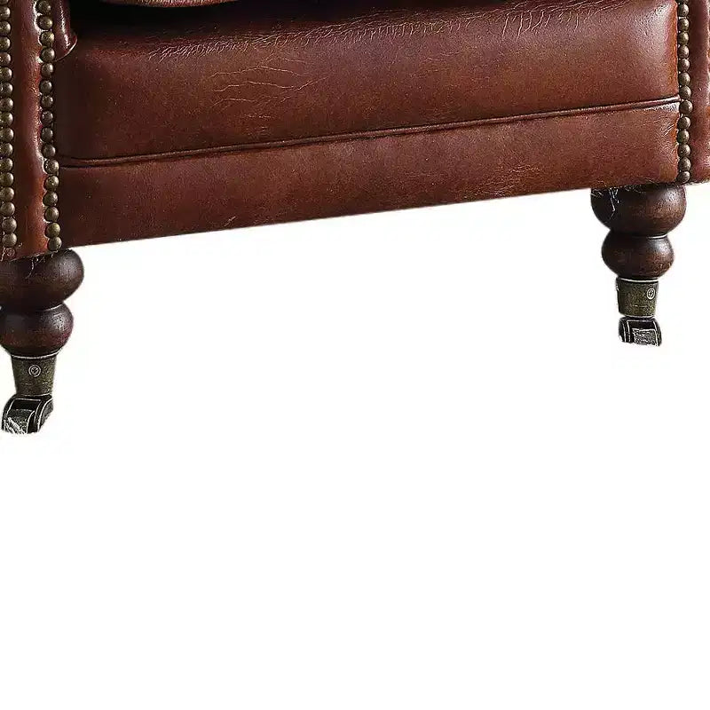 Fauteuil d’appoint vintage en cuir pleine fleur brun foncé