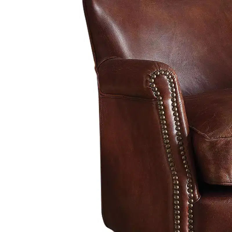 Fauteuil d’appoint vintage en cuir pleine fleur brun foncé