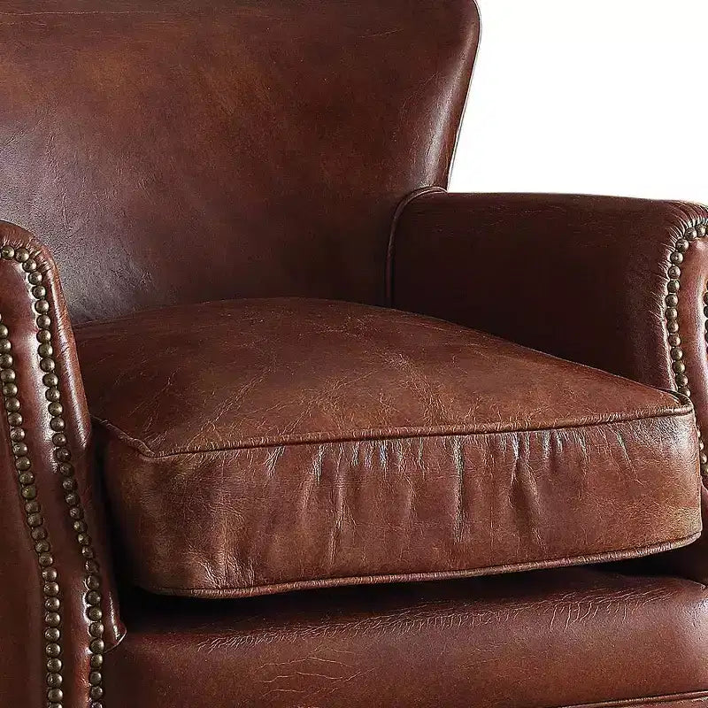 Fauteuil d’appoint vintage en cuir pleine fleur brun foncé