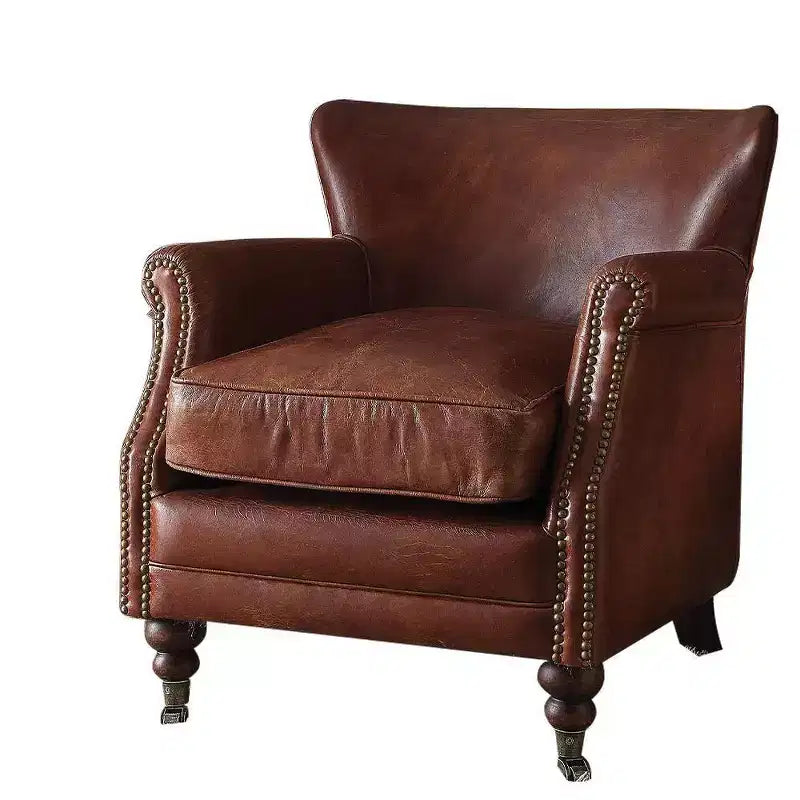 Fauteuil d’appoint vintage en cuir pleine fleur brun foncé