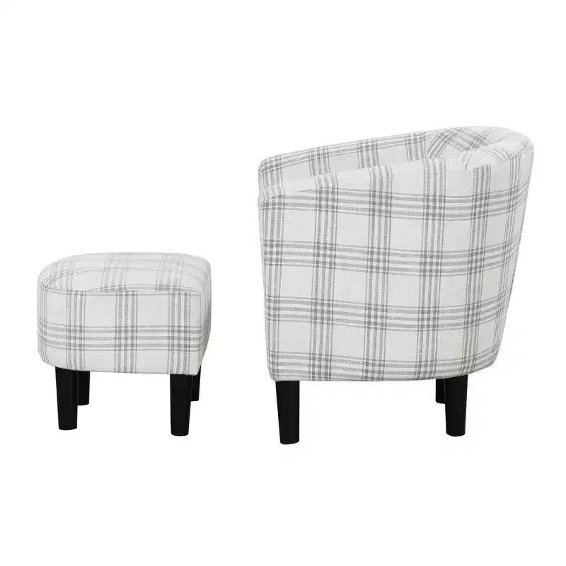 Fauteuil d’appoint avec repose-pieds à carreaux gris
