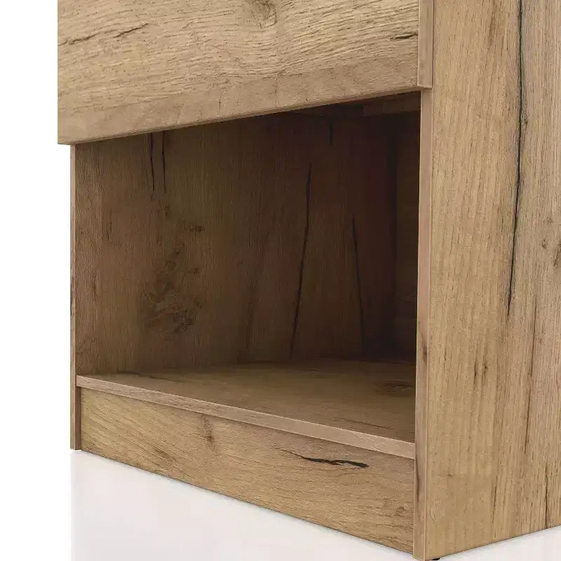 Table de chevet moderne à 1 tiroir avec prises électriques, chêne clair