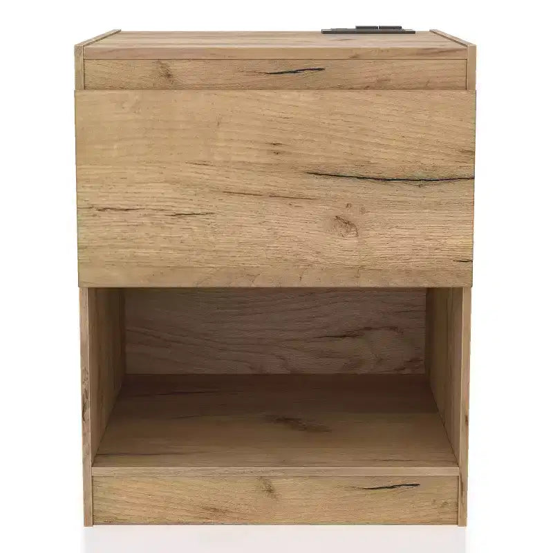 Table de chevet moderne à 1 tiroir avec prises électriques, chêne clair