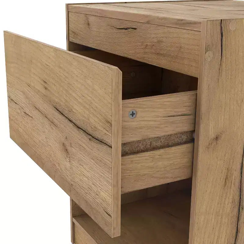 Table de chevet moderne à 1 tiroir avec prises électriques, chêne clair