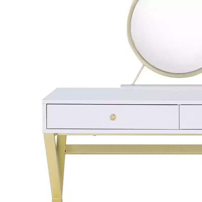 Coiffeuse de style classique moderne, finition blanche et dorée