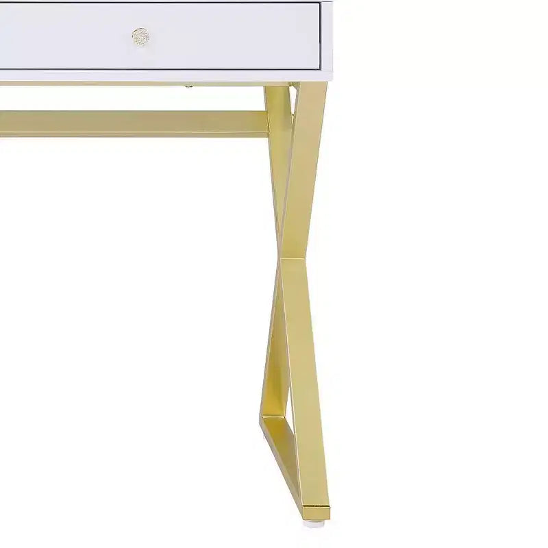 Coiffeuse de style classique moderne, finition blanche et dorée