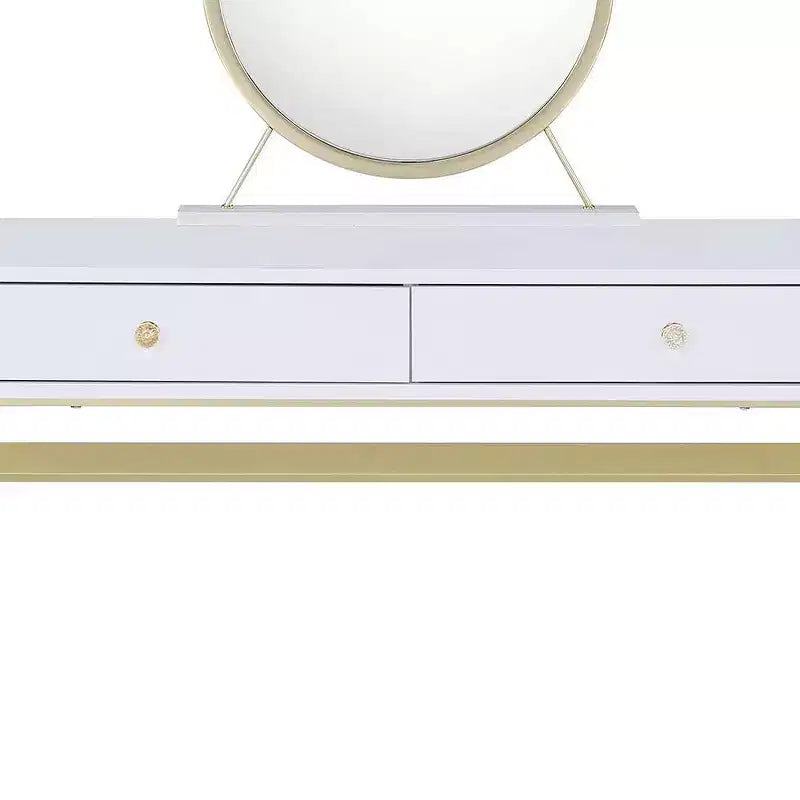 Coiffeuse de style classique moderne, finition blanche et dorée