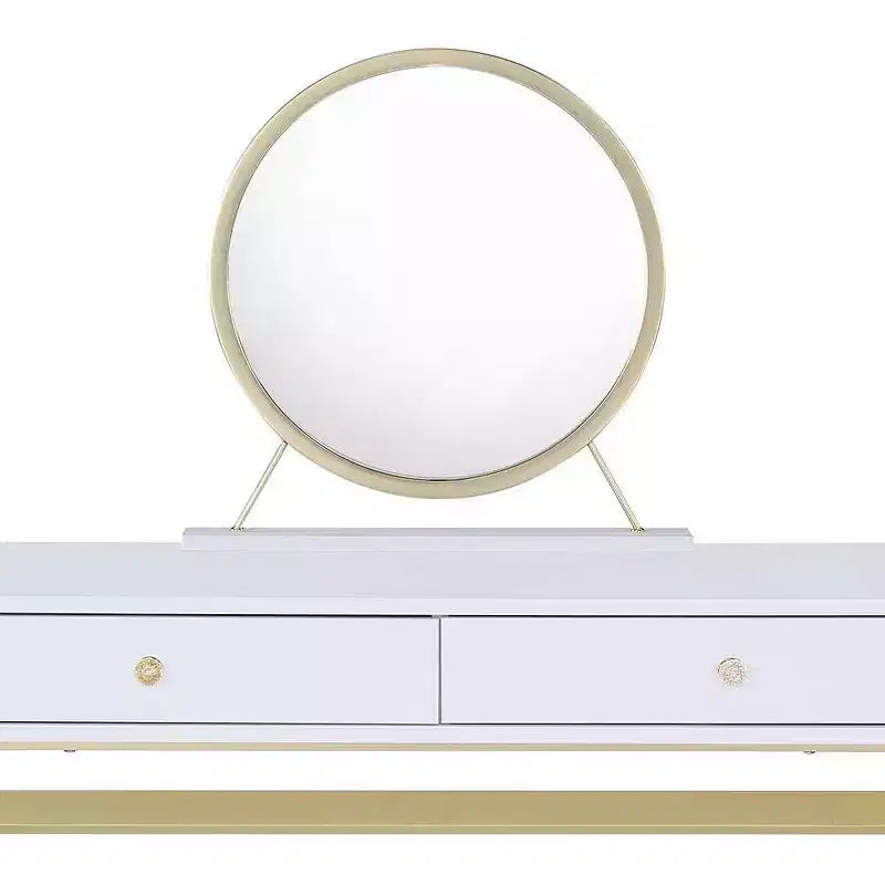 Coiffeuse de style classique moderne, finition blanche et dorée