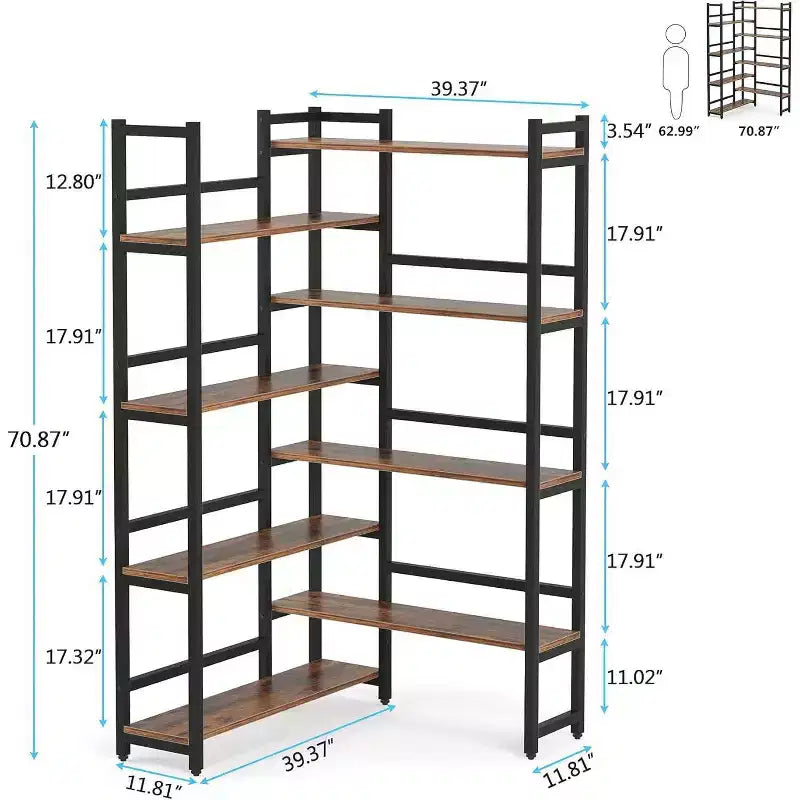 Bibliothèque d’angle à 8 niveaux de 70.8&amp;#34;, marron