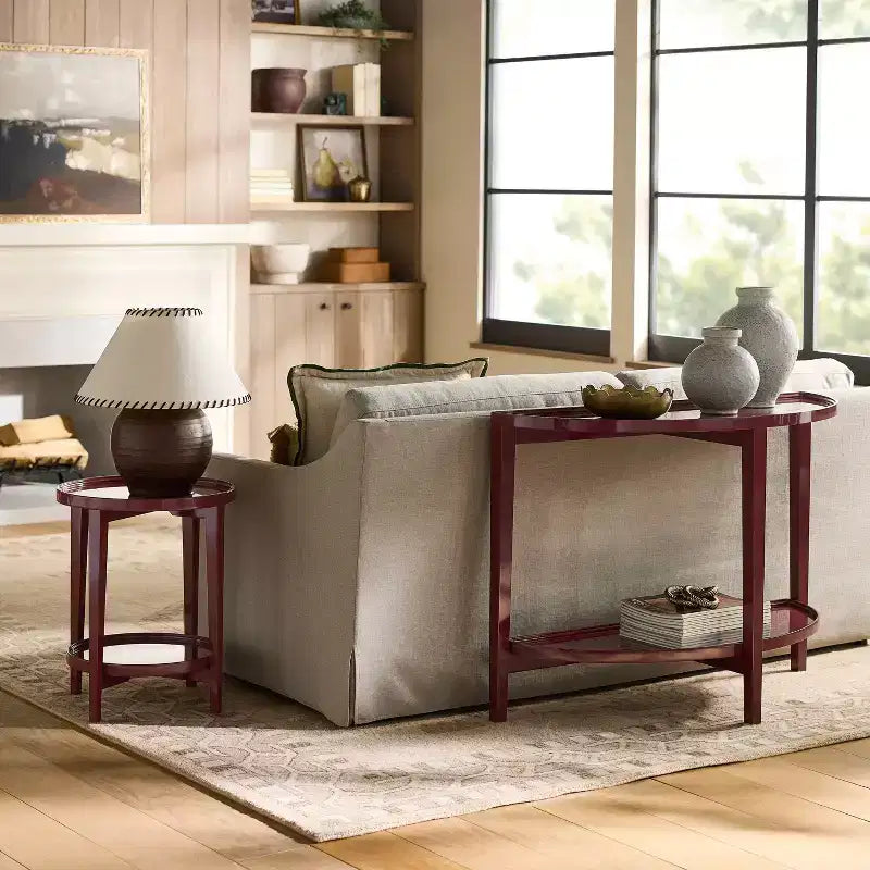 Table console laquée rouge foncé