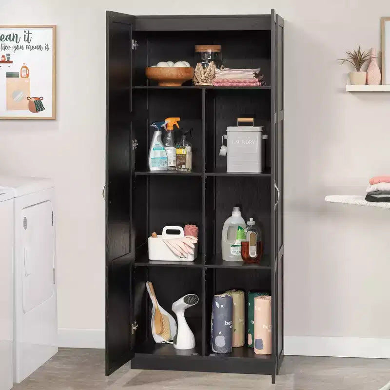 Meuble de rangement avec 4 tiroirs réglables, noir à grain de bois