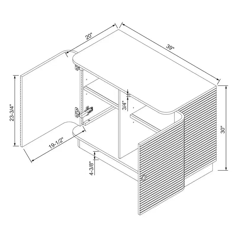 Gabinete decorativo de almacenamiento acanalado de estilo de mediados de siglo