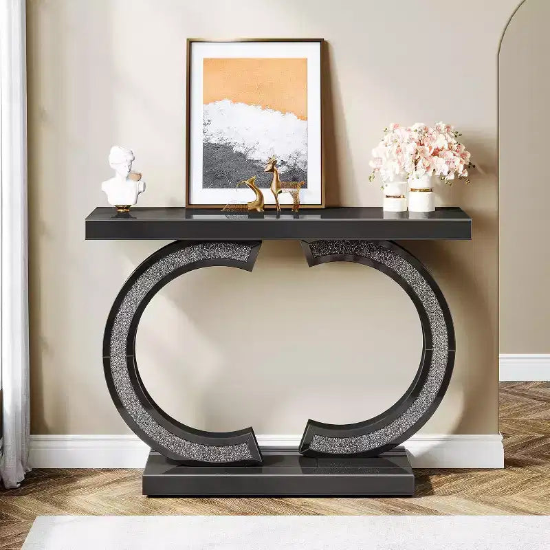Mesa consola moderna con espejo de 39 pulgadas e incrustaciones de cristales brillantes