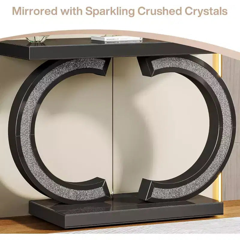 Mesa consola moderna con espejo de 39 pulgadas e incrustaciones de cristales brillantes