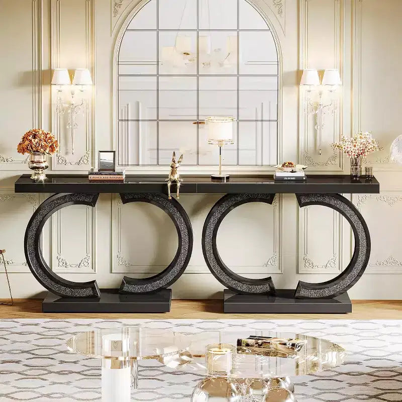 Mesa consola moderna con espejo de 39 pulgadas e incrustaciones de cristales brillantes