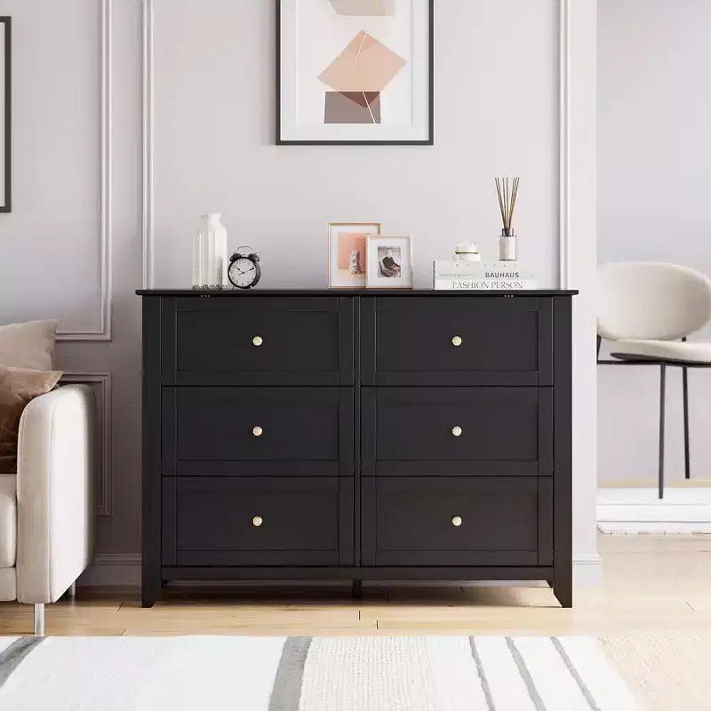 Commode à 6 tiroirs, commode moderne avec tiroirs profonds et poignées rondes nickelées