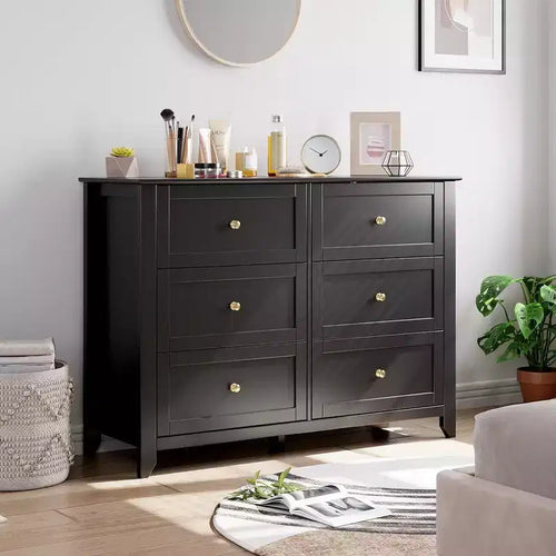6 Chest of Drawer Dresser, Modern Dresser with Deep Drawers and Nickel Round Handle