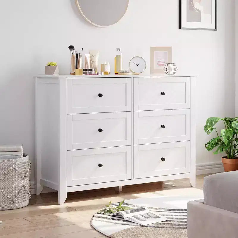 Commode à 6 tiroirs, commode moderne avec tiroirs profonds et poignées rondes nickelées