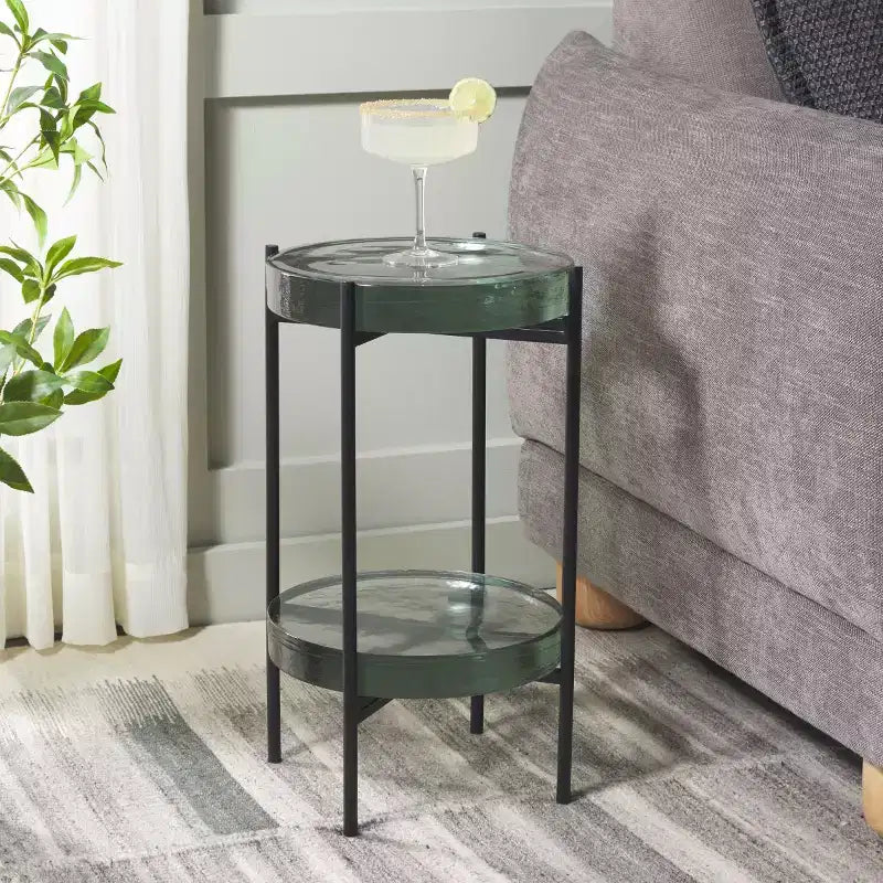 Table d’appoint en verre créative, transparente/noire