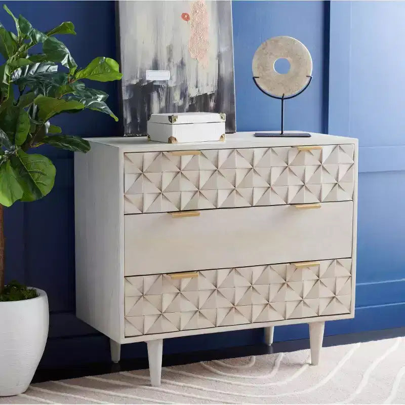 Elegante cómoda de 3 cajones en blanco desgastado