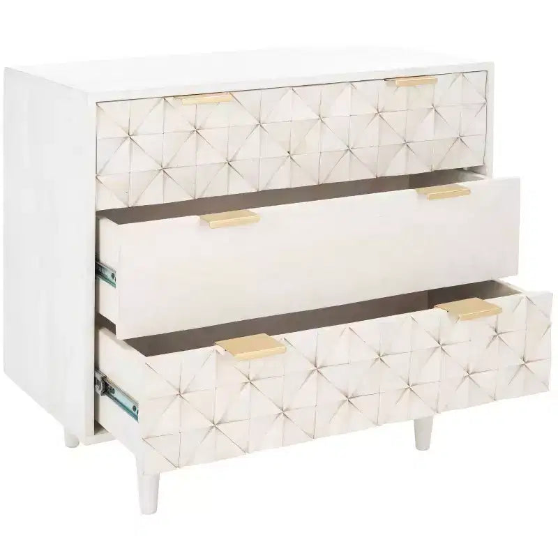Elegante cómoda de 3 cajones en blanco desgastado