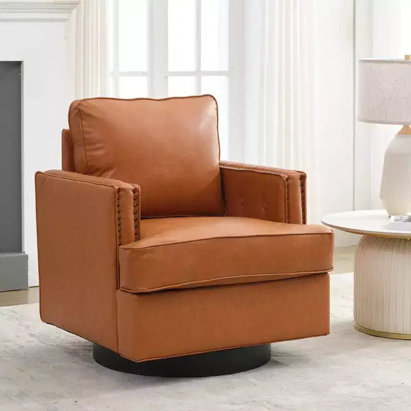 Drehbarer Clubsessel, 31.9 W, moderner Akzentsessel aus Leder, bequemer Polstersessel mit 360-Grad-Drehfunktion fürs Wohnzimmer (Set aus 2)
