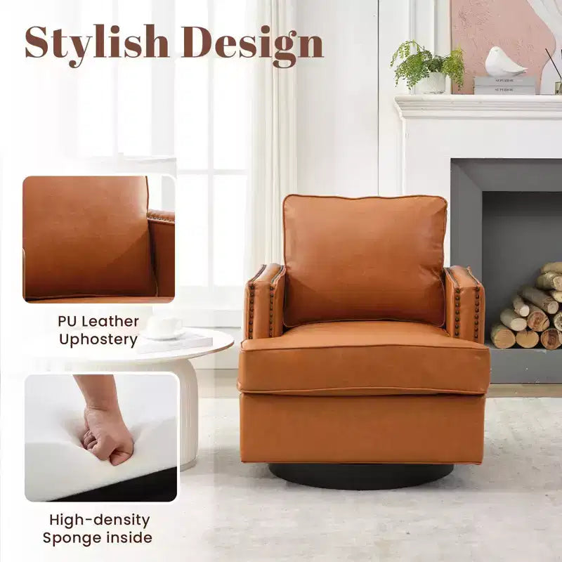 Drehbarer Clubsessel, 31.9 W, moderner Akzentsessel aus Leder, bequemer Polstersessel mit 360-Grad-Drehfunktion fürs Wohnzimmer (Set aus 2)
