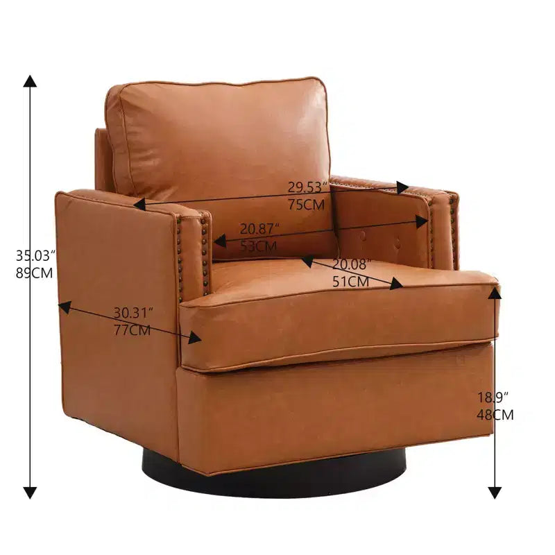Drehbarer Clubsessel, 31.9 W, moderner Akzentsessel aus Leder, bequemer Polstersessel mit 360-Grad-Drehfunktion fürs Wohnzimmer (Set aus 2)