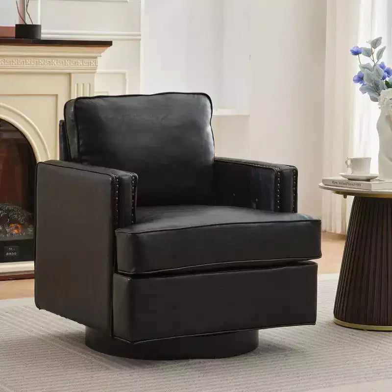 Drehbarer Clubsessel, 31.9 W, moderner Akzentsessel aus Leder, bequemer Polstersessel mit 360-Grad-Drehfunktion fürs Wohnzimmer (Set aus 2)