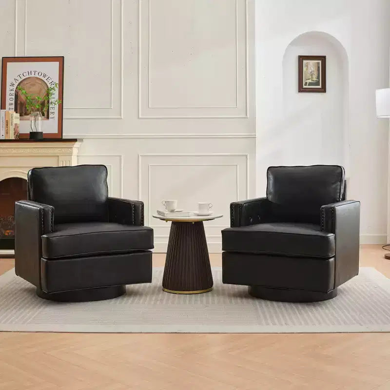 Fauteuil pivotant tonneau, fauteuils d’appoint modernes en cuir de 31.9 W, confortables et rembourrés, pivotant à 360 degrés, canapé club pour le salon (lot de 2)