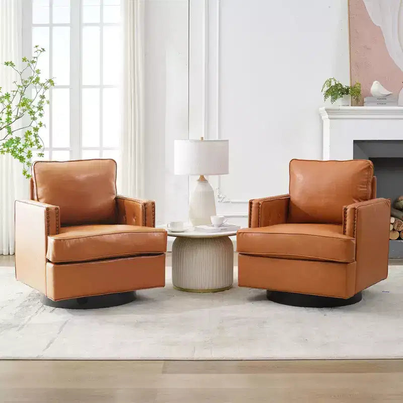 Fauteuil pivotant tonneau, fauteuils d’appoint modernes en cuir de 31.9 W, confortables et rembourrés, pivotant à 360 degrés, canapé club pour le salon (lot de 2)