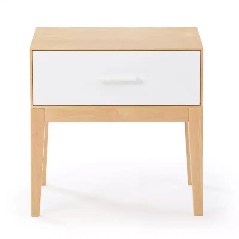 Table de chevet en bois avec 1 tiroir, table d’appoint en bois avec rangement pour chambre, table de chevet, blanc/bouleau