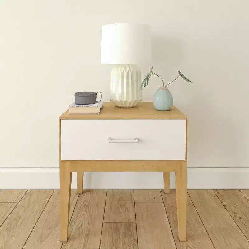 Table de chevet en bois avec 1 tiroir, table d’appoint en bois avec rangement pour chambre, table de chevet, blanc/bouleau