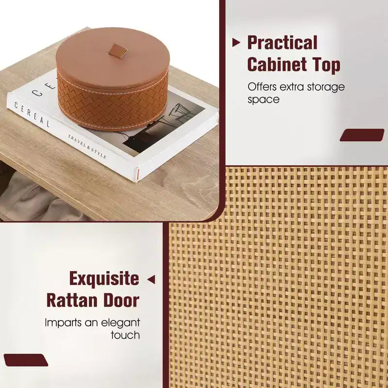 2-in-1-Rattanschuhschrank mit Sitzbank, 3 verstellbare Einlegeböden und Beine aus massivem Kiefernholz