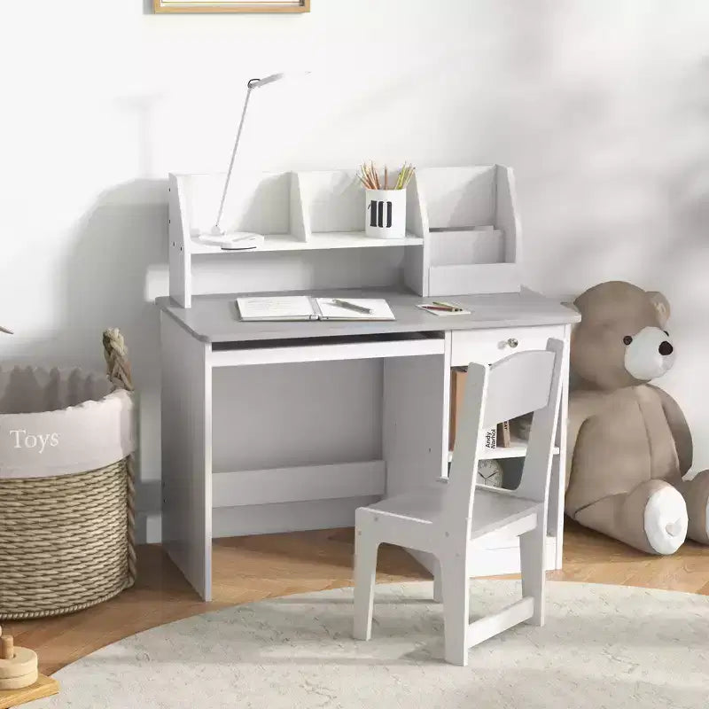 Schreibtisch- und Stuhlset für Kinder mit Stauraum, Schreibtisch mit Stuhl für Kinder von 5-8 Jahren