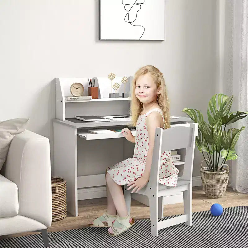 Schreibtisch- und Stuhlset für Kinder mit Stauraum, Schreibtisch mit Stuhl für Kinder von 5-8 Jahren