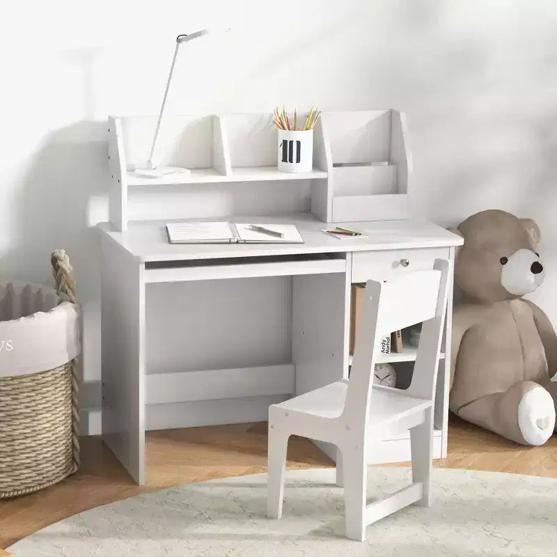 Schreibtisch- und Stuhlset für Kinder mit Stauraum, Schreibtisch mit Stuhl für Kinder von 5-8 Jahren