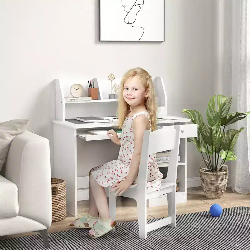 Schreibtisch- und Stuhlset für Kinder mit Stauraum, Schreibtisch mit Stuhl für Kinder von 5-8 Jahren