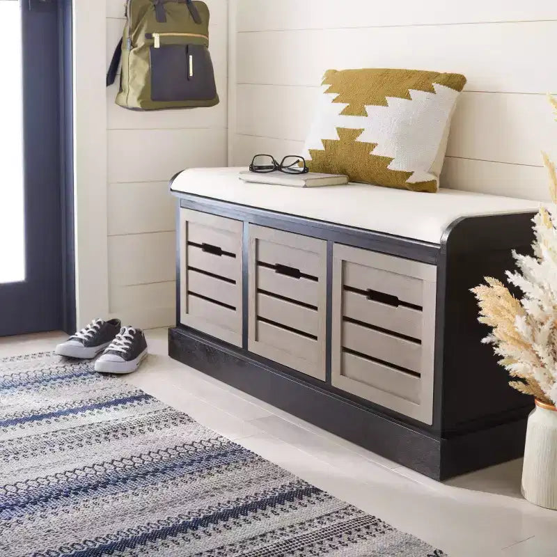 Banc de rangement de style nordique à 3 tiroirs avec coussin