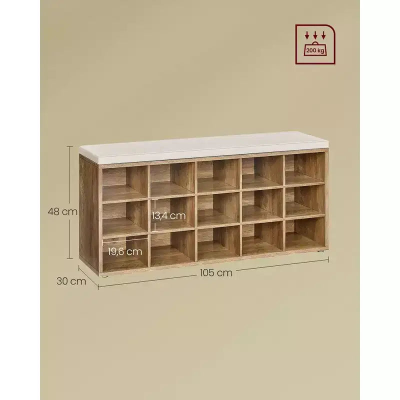 Schuhregal-Sitzbank mit Kissen und 15 Fächern