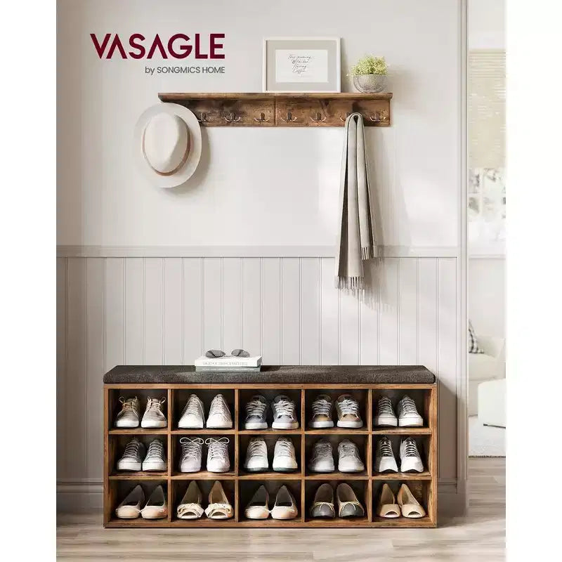 Schuhregal-Sitzbank mit Kissen und 15 Fächern