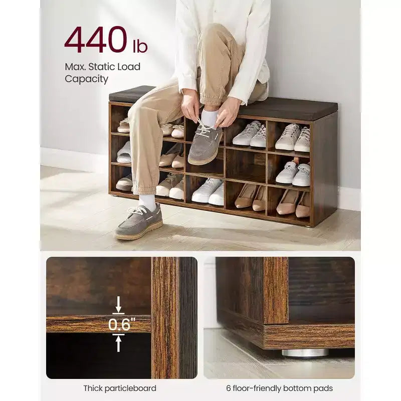 Schuhregal-Sitzbank mit Kissen und 15 Fächern