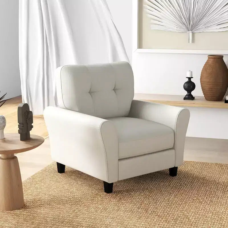 1/2 fauteuil(s) d’appoint moderne(s) rembourré(s), fauteuil de style milieu du siècle avec pieds en bois d’hévéa, beige