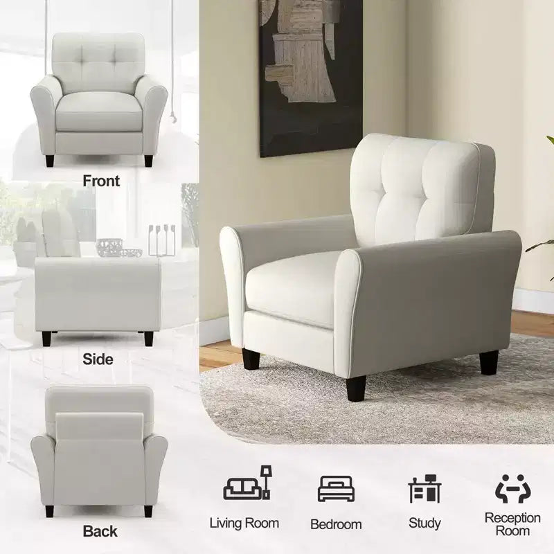 1/2 STK Gepolsterter moderner Akzentstuhl, Mid-Century-Sessel mit Beinen aus Kautschukholz, Beige