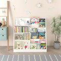 4 Tier Kids Wooden Bookshelf, 6 Layer Sling Bookcase, Baby Storage Book Rack, Book Display Shelf, Book Toy Organizer Cabinet For Nursery Playroom