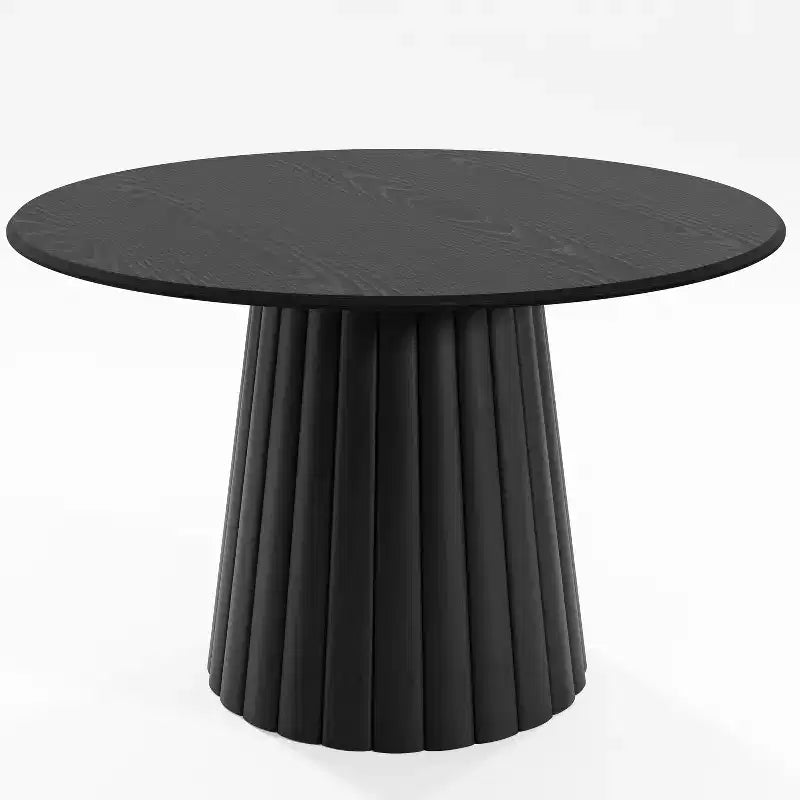 Mesa de comedor redonda de madera negra con base de diseño para 6 personas