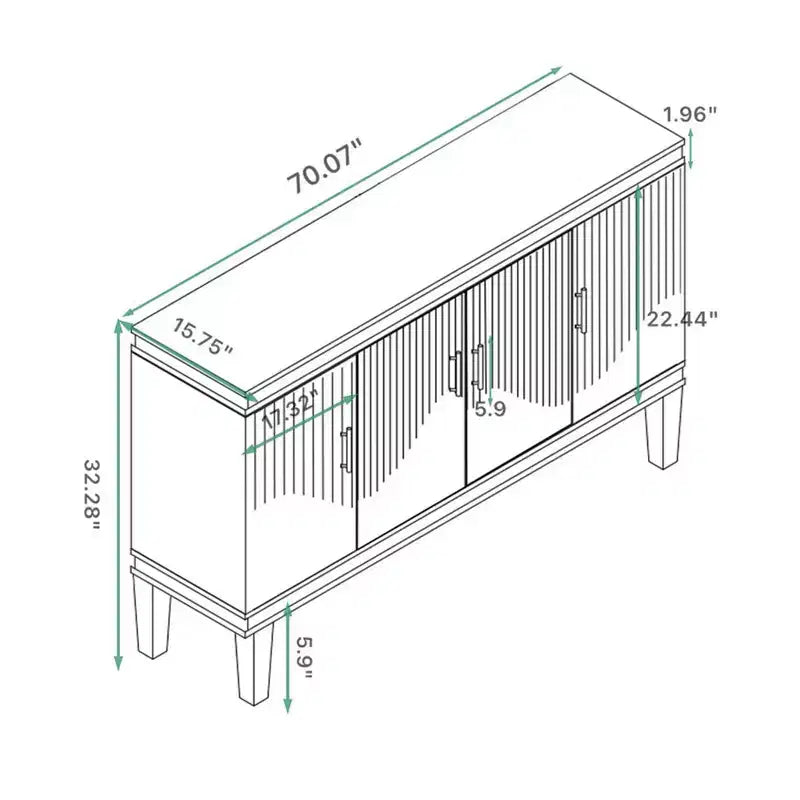 4-türiger Schrank, 70.07'', Sideboard, modernes Aufbewahrungsbuffet, belastbar bis 330lbs, Aufbewahrungsschrank für Wohnzimmer, Küche, Schlafzimmer und Flur
